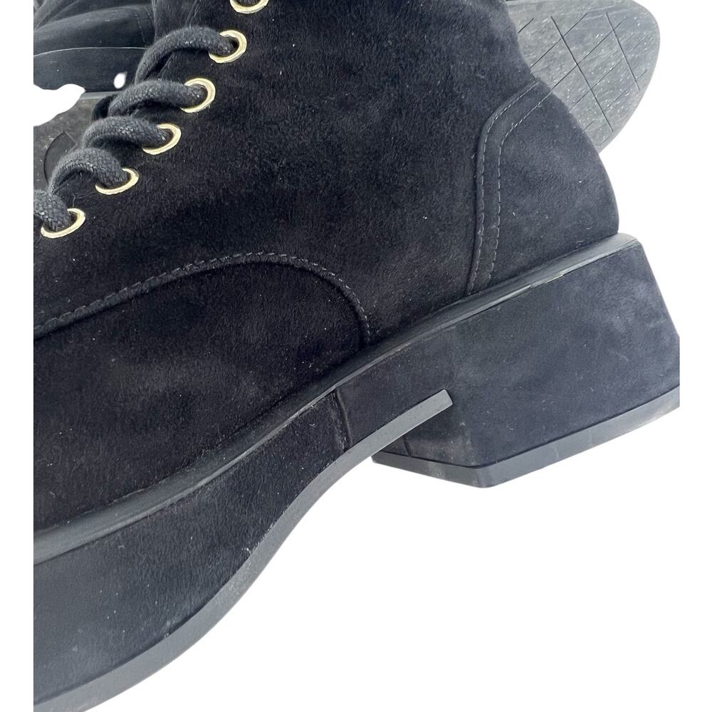 Chanel CC Suede Quilted Lace Up Combat Cap Toe Boots in Black - Picture 12 of 16